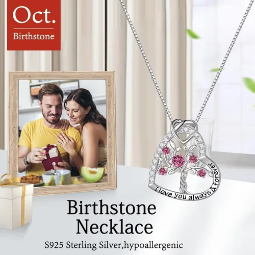 Vista 6 de Iefil Regalos de árbol de la vida para mujer, plata de ley 925, collar de piedra natal del árbol de la vida, regalo de aniversario, día de San