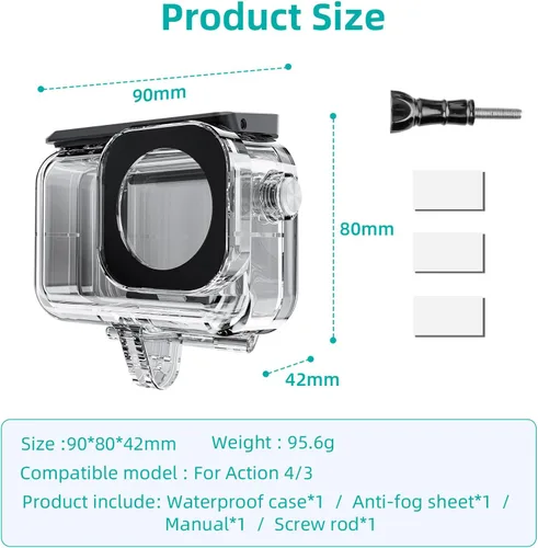 Vista 2 de Funda impermeable para DJI Osmo Action Camera 5 pro/4/3, con carcasa submarina antivaho carcasa carcasa soporta 147.6 ft/148 pies carcasa de buceo