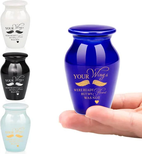 Vista 9 de Gredstar Juego de 4 pequeñas urnas de cremación de cerámica para cenizas humanas, mini urnas de recuerdo con diseño de corazón para compartir