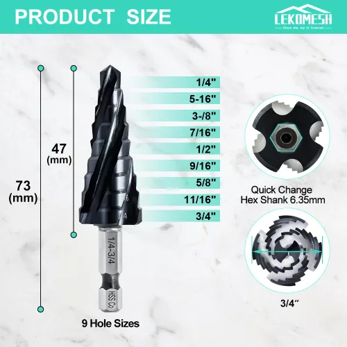 Vista 2 de Broca escalonada de cobalto – Broca de 1/4"-3/4" con cuatro espirales de cobalto M35 con Unibit listo para impacto para acero inoxidable, metal
