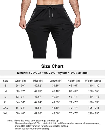Vista 4 de HCSS Pantalones deportivos para hombre con bolsillos con cremallera, parte inferior cerrada, pantalones deportivos para hombre, cintura elástica