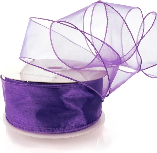 Vista 34 de Cinta de organza transparente con alambre de 2.5 pulgadas, color plateado de 10 yardas