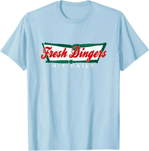 Vista 108 de Camiseta divertida de béisbol y softbol Don't Bunt Hit Fresh Dingers, Negro