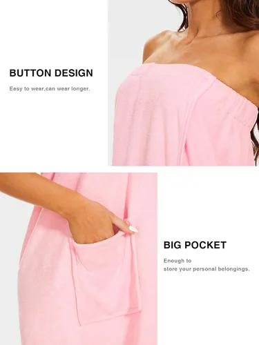 Vista 4 de Knuffnee Toalla de baño para mujer, bata de baño para spa, bata de baño ajustable con cierre a presión