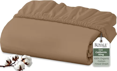 Vista 44 de Royale Linens Sábana bajera ajustable de 100% algodón orgánico - Tejido de percal - Sábanas bajeras de bolsillo profundo súper suaves - Sábana