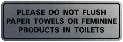 Vista 31 de All Quality Estándar Please Do Not Flush Toallas de papel o productos femeninos en inodoros puerta o pared Letrero Negro - Pequeño (1 paquete)