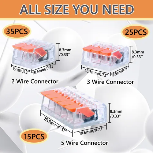 Vista 5 de Conectores de cable de palanca, paquete surtido de 75 conectores de cable, kit de conectores de empalme compacto para cables eléctricos, cables