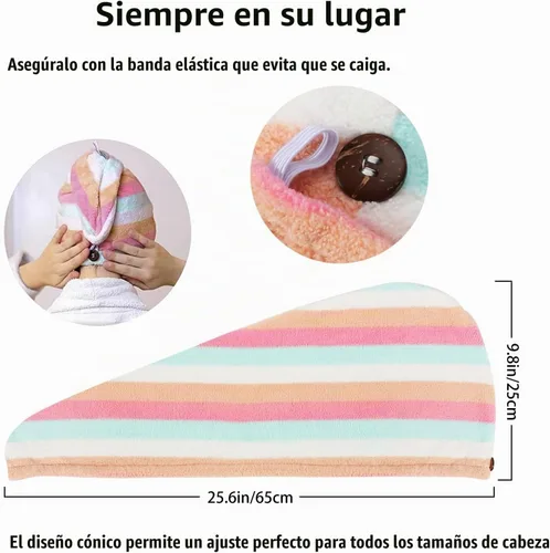 Vista 3 de AuroTrends Paquete de 2 toallas de microfibra para el cabello, para mujeres/niños, toalla de microfibra suave súper absorbente para el cabello