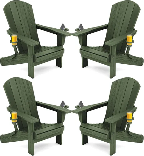 Vista 16 de SERWALL Silla Adirondack plegable, Silla Adirondack HDPE con textura de madera - gris