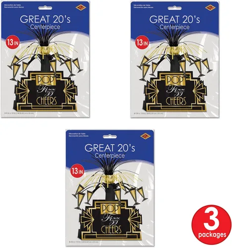 Vista 6 de Beistle Centros de mesa de 3 piezas de decoración de los años 20 para suministros de fiesta temática de Gatsby de los años 20, celebrando contigo