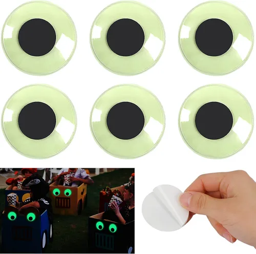 Vista 17 de PETKNOWS 6 piezas de ojos gigantes que brillan en la oscuridad, 1 pulgada autoadhesivos, ojos luminosos brillantes para manualidades, calcomanías