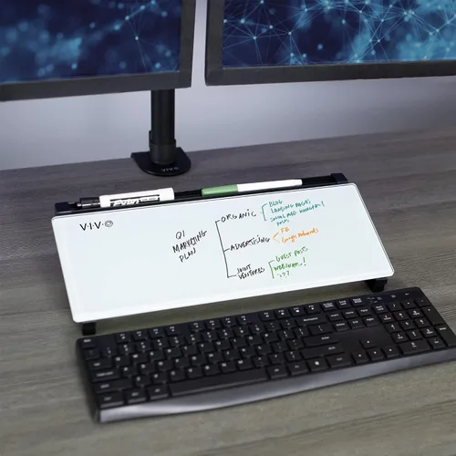 Vista 9 de VIVO DESK-WB16D - Pizarra blanca de escritorio de cristal de 16 x 7 pulgadas con ranura para marcador y almacenamiento abierto, superficie blanca