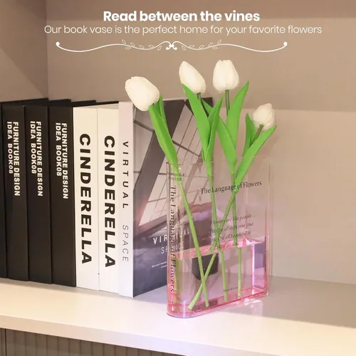 Vista 3 de Alpharan - Florero de libro rosa, acrílico transparente en forma de libro Simplicity Bookshelf Decor,Unique Stuff for Book Lovers,Home Decor,Book