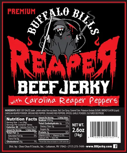 Vista 3 de Buffalo Bills 2.6oz Reaper Beef Jerky paquete de 3 (carne seca hecha con pimientos Carolina Reaper)