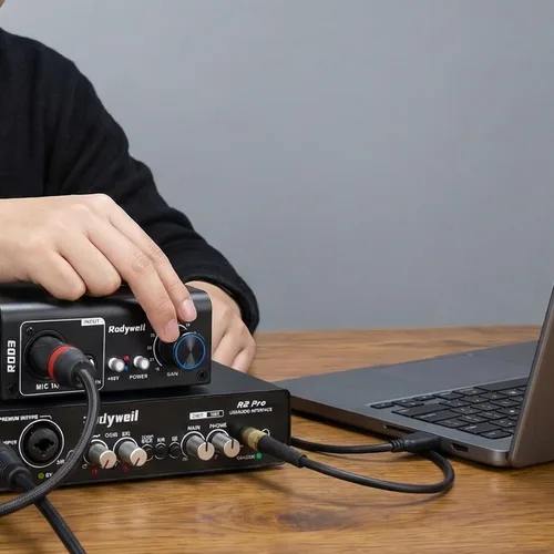 Vista 8 de Preamplificador de micrófono con ganancia ajustable de 19~75db, salida de línea balanceada y 48V para micrófono dinámico, de condensador, de cinta