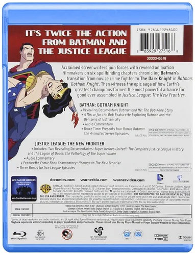 Vista 2 de Batman Justice League Double Feature (Justice League New Frontier + Batman Gotham Knight) (Blu-ray)