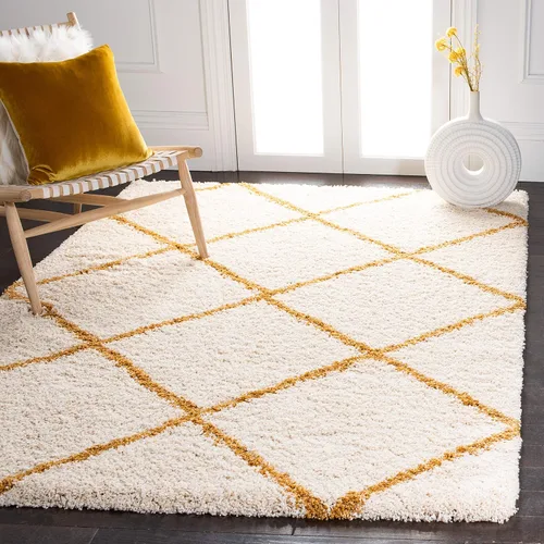 Vista 32 de SAFAVIEH Hudson Shag Collection - Alfombra decorativa de 2 x 3 pies, color beige y marfil, diseño moderno de enrejado, no desprende pelusa