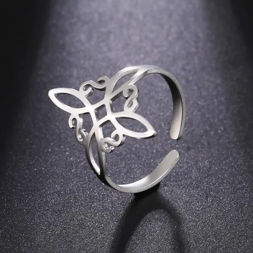Vista 8 de Dreamtimes Witch Knot Ring for Women Stainless Steel Adjustable Open Finger Rings Celtic Quaternary Wiccan Witches Knot Ring Witchcraft Amulet