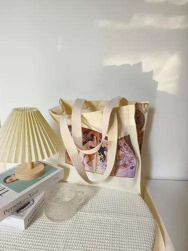 Vista 5 de Komociya Bonita bolsa de lona estética para mujer, bolsa de mano con cremallera, bolsa de hombro para el trabajo, universidad, viajes