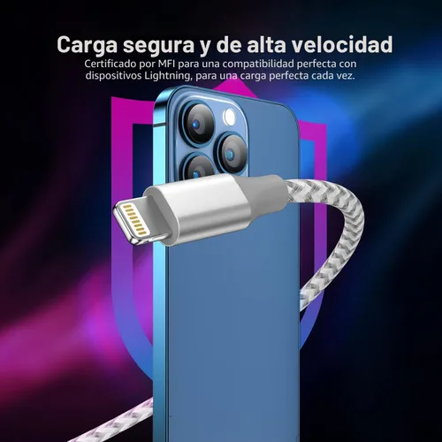 Vista 4 de Cargador para iPhone, paquete de 3 cables Lightning de 10 pies
