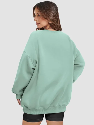 Vista 5 de ATHMILE Sudadera de gran tamaño para mujer, cuello redondo, forro polar, manga larga, sudaderas con capucha, tops de otoño, ropa de moda 2025