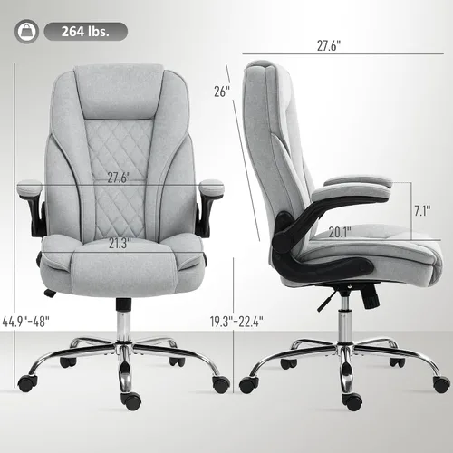 Vista 3 de HOMCOM Silla de oficina con respaldo alto, silla de escritorio ejecutiva con ruedas giratorias, reposabrazos abatible, altura ajustable, silla