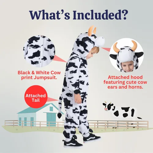 Vista 2 de Dress Up America Disfraz de vaca para niños pequeños - Adorable mono de vaca de felpa Onsie para niños pequeños y niñas