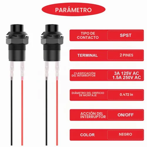 Vista 2 de 12 piezas de interruptor de botón de presión mini redondo negro de 12 mm con bloqueo automático AC 250 V 1.5 A 125 V 3 A encendido/apagado 2 pines