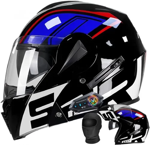 Vista 9 de Casco Integral Abatible con Bluetooth para Motocicleta - ABS Transpirable con Doble Visera HD/Anti-Sol, Certificado DOT, Forro 3D Extraíble - 2.6