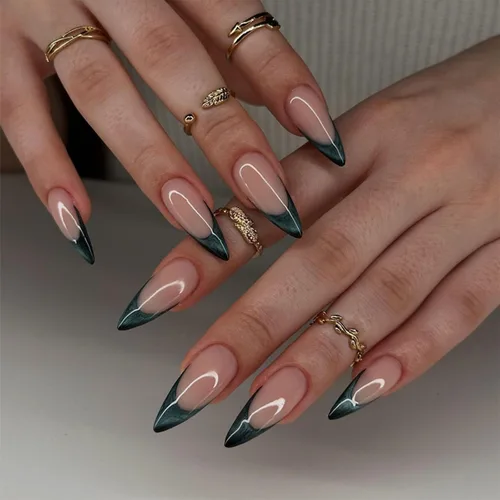 Vista 20 de Uñas postizas a presión marrón café, uñas postizas medianas de almendra, color sólido, cobertura completa, uñas postizas artificiales brillantes