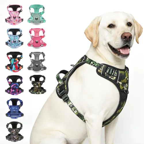 Vista 16 de BEAUTYZOO Juego de arnés y correa para perro sin tirones, chaleco para Verde militar