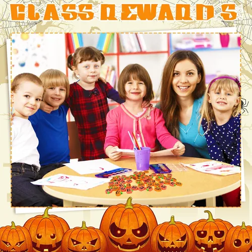 Vista 4 de 48 borradores de calabaza de Halloween para niños, lindos borradores novedosos, borradores de lápiz, recompensas de tareas, estudiantes, premios