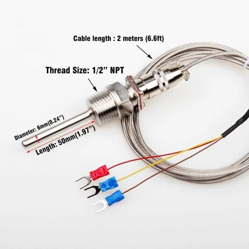 Vista 2 de PT100 Termopar Sensor de Temperatura Sonda 1/2" Conector de rosca NPT con 3 cables Cable de 2M, -58~572°F (-50~572.0 °F)
