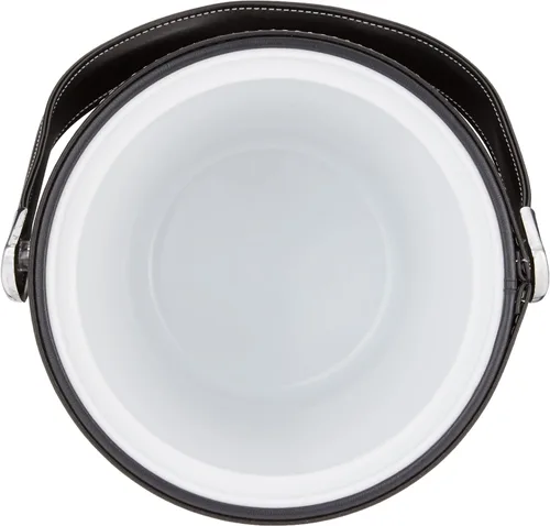 Vista 3 de Kraftware Cubo de hielo con mango cosido, tapa de tela y perilla de bola Astro cromada, color negro, 3 cuartos de galón