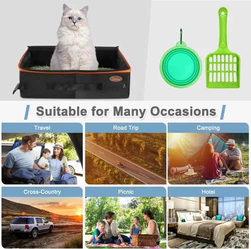 Vista 7 de Deblue Caja de Arena Portátil de Viaje para Gatos con Tapa, A Prueba de Fugas y A Prueba de Agua, Caja de Arena Ligera para Gatos para Carro, Viaje