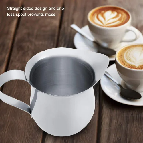 Vista 4 de Fdit Jarra de espuma de leche de acero inoxidable para café, crema, café expreso, latte art, 2.0 fl oz/3.0 fl oz/5.1 fl oz (2#)