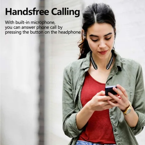 Vista 3 de Auriculares Bluetooth retráctiles con banda para el cuello, auriculares inalámbricos de ajuste cómodo de 20 horas con carrete automático, Negro