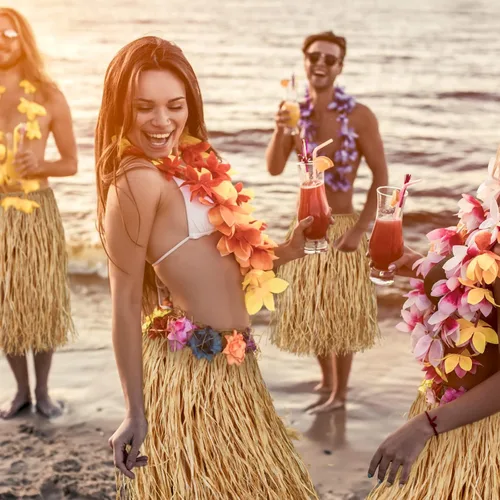 Vista 3 de Giegxin Faldas de hierba de rafia natural, falda tropical Luau Hula para adultos, mujeres y hombres, falda hawaiana para fiesta, disfraz de playa