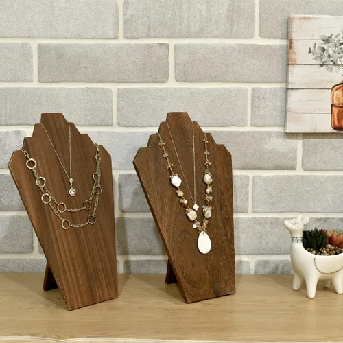 Vista 6 de Ikee Design 2 piezas de madera ligera para collares, caballete de busto, exhibición de joyas para espectáculos, soporte de exhibición de collares