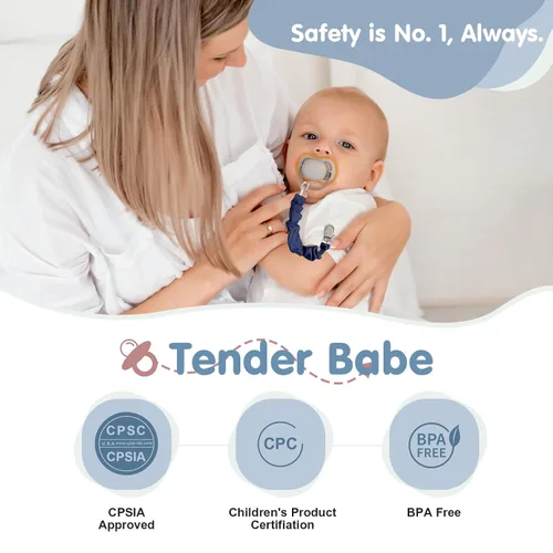 Vista 2 de TenderBabe Clip para chupete, paquete de 6 clips para chupete con adorable diseño de volantes, clips suaves y flexibles para bebé niña y niño