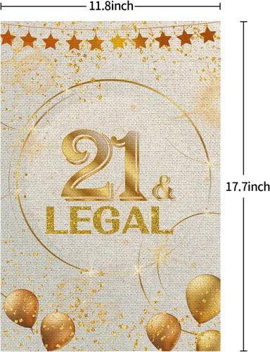Vista 2 de WeBenison Bandera de jardín con texto en inglés "21 y legal" – Letrero de césped para fiesta de cumpleaños 21, patio, casa, césped, decoración