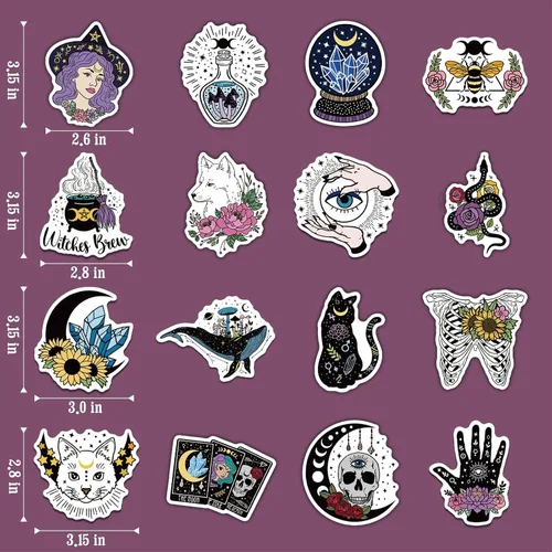Vista 4 de MiStar 64 unidades de calcomanías de brujería, calcomanías estéticas para Kindle, botellas de agua, portátil, cuaderno, calcomanías impermeables