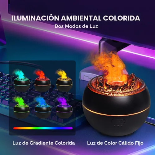 Vista 3 de YALEDI Difusor de Aceite Esencial, Difusor de Aromaterapia de Llama de Fuego Volcánico, Humidificador Ultrasónico de Niebla Fría de 360ml, Difusor