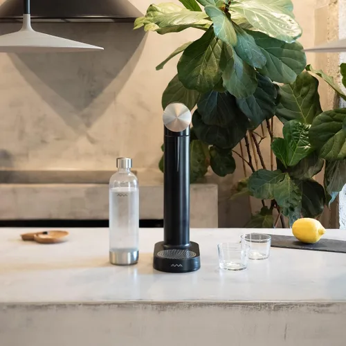 Vista 5 de AWA Máquina de carbonatador de agua: máquina para hacer agua con gas y máquina para hacer refrescos, con botella de 1 litro sin BPA, diseño europeo