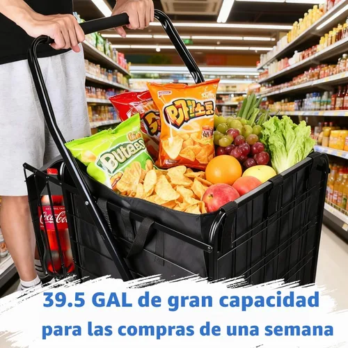 Vista 3 de Carrito de compras plegable con forro impermeable extraíble, carrito de comestibles de capacidad de 450 libras con cesta doble y ruedas giratorias