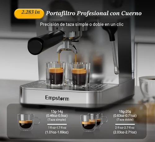 Vista 5 de Empstorm Cafetera Espresso 20 Bares con Espumador de Leche de Vapor, Cafetera Espresso de Acero Inoxidable con Pantalla LED Cafetera para Café