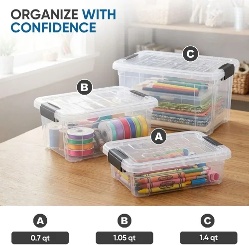 Vista 5 de Superio Mini contenedor de almacenamiento de plástico para crayón, suministros de arte y estuche de costura, organizador pequeño apilable