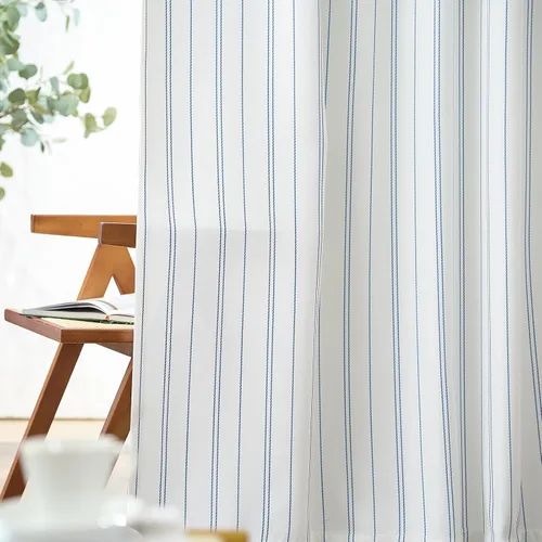 Vista 10 de jinchan Cortinas Blancas con Rayas Negras de 63 Pulgadas de Largo para Sala de Estar Dormitorio Tratamiento de Ventanas Aspecto Moderno de Lino