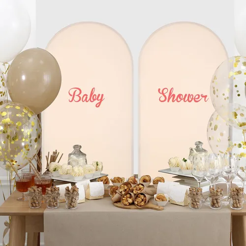 Vista 5 de Peryiter 4 fundas de telón de fondo de arco de elastano, beige, para decoración de cumpleaños de boda, 7.2 pies, 6 pies, 5 pies, 4 pies incluidos