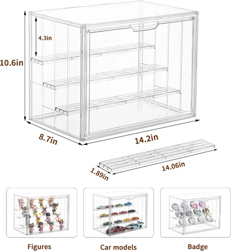 Vista 5 de Vitrina para coleccionables, vitrina de acrílico ajustable de 4 capas con puerta magnética, caja de exhibición apilable transparente para figuras, 1